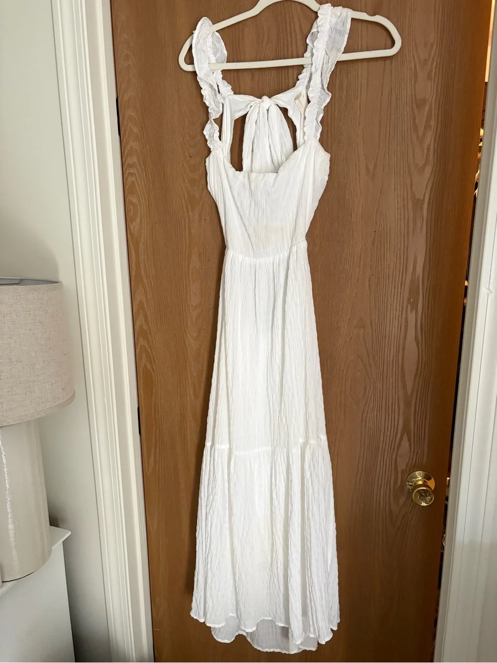 Altar'd State White Ruffle-Shoulder Maxi Dress
